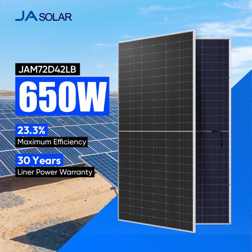 JA 650W JAM72D42LB N Type Double Glass Bifacial Solar Panels